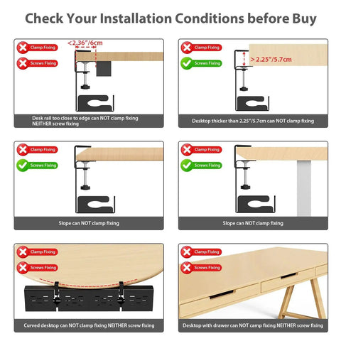 Installation guide for Under Desk Cable Management Tray 32 Inch Steel Cord Organizer No Drill C Clamp And Screw Mount