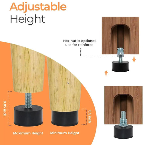 1/4-20 Rubber Adjustable Furniture Levelers Eight Pack Leveling Feet Screws for Threaded Furniture Legs close-up view