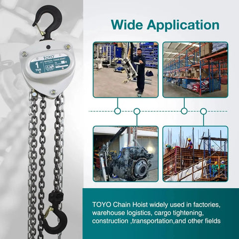 1 Ton Manual Chain Hoist 10 Ft Lift Come Along With Industrial Grade Hooks with application images