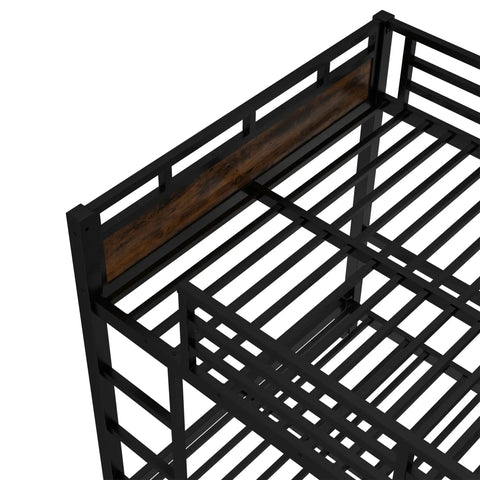 Heavy Duty Full Over Full Bunk Bed With Headboard And Full Length Guardrails Convertible Metal Bunk Bed That Turns Into Loft Bed And Platform Bed Separable Design In Black For Space Saving Bedrooms