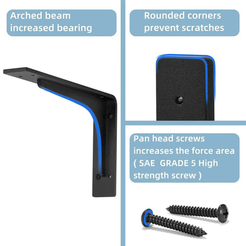 Close-up of 24 X 14.2 Inch Heavy Duty Rugged Shelf Brackets Set For 24 To 30 Inch Shelves, premium alloy metal, with screws and features