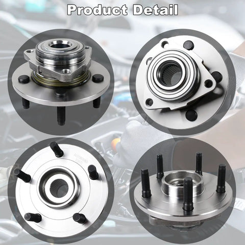 Front Wheel Hub and Bearing Assembly Pair for 2002 2003 2004 2005 2006 2007 2008 Ram 1500 2WD ABS Direct Replacement OEM Quality showing front and side view