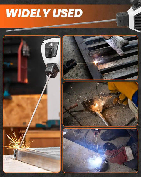 Versatile E6013 3/32 Inch Carbon Steel Welding Rods in action for AC DC home repairs and DIY projects, various usage scenarios shown
