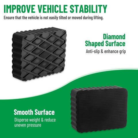 Front view of Four Pack Solid Rubber Auto Lift Pads For Car Jacks And Lifts 1800 Lb Capacity with diamond-shaped anti-slip surface.