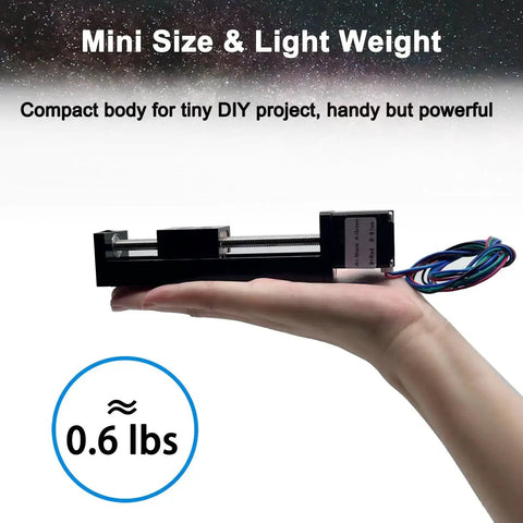 Hand holding 2 Inch Stroke Mini Linear Rail Stage Actuator Beefy For DIY CNC Router, compact and lightweight, 0.6 lbs