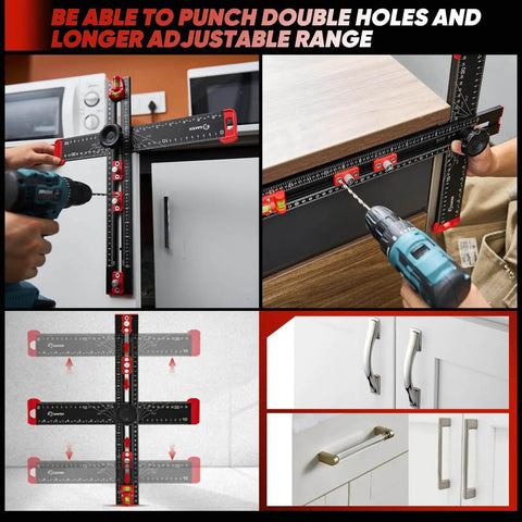 Handy 4 In 1 Drilling Positioning Ruler For Woodworking, Adjustable 13.78 Inch T Square Ruler With Cabinet Hardware Jig And Marking Gauge Tools, Pro Grade For Precise Cabinet, Drawer And Door Hole Drilling in use.