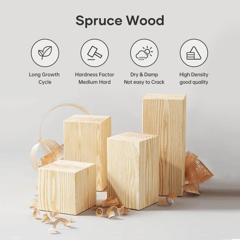 Spruce wood blocks showcasing growth cycle, medium hardness, resistance to cracking, and high density, for barn door use.