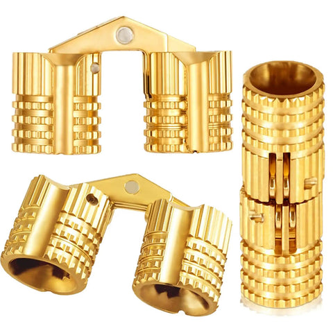 Hidden Brass Barrel Hinges 8mm 180 Degree Concealed Hinge Set For Furniture And Jewelry Box DIY Hand Craft, gold finish.