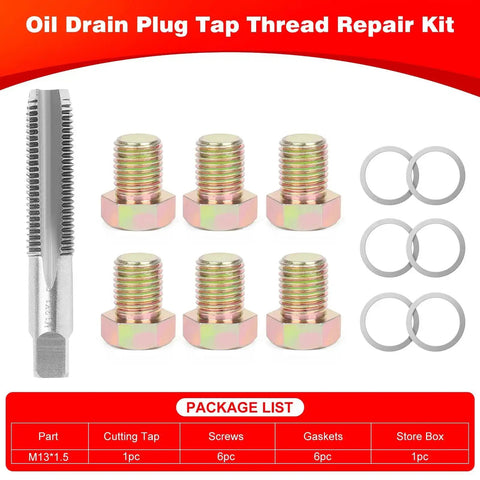 Stainless Steel Oil Drain Plug Thread Repair Kit M13 X 1.5Mm Rethread Tool For Oil Pan Screws with tap, screws, gaskets