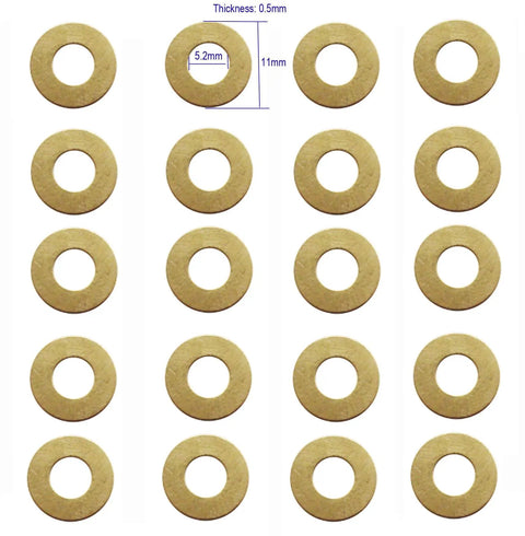 EDC Pocket Knife Brass Washer Set For Pivot Pins 0.5x11x5.2 Mm, 20 Pc Replacement Gasket Shim Cushions For 26 SP Folding Knives