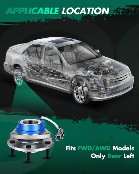 2pcs Front Wheel Hub Bearing 513121 Pack for Buick LaCrosse LeSabre fits rear left FWD/AWD models shown with transparent car view
