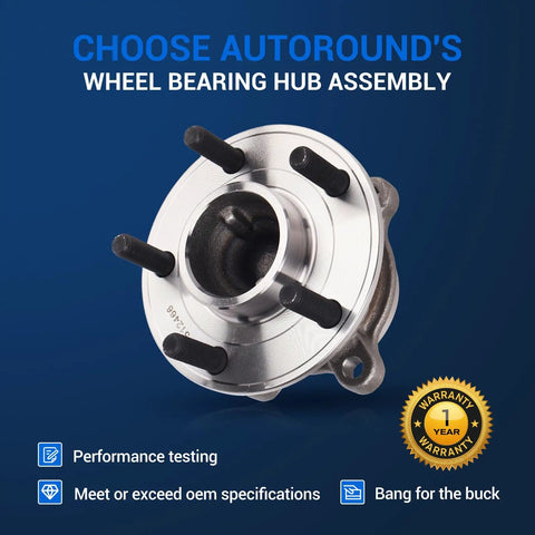 Rear Wheel Bearing Hub Assembly For Ford Focus 2012-2018 Without Active Park Assist, 5 Lugs, ABS, 512466 Replacement, on blue background
