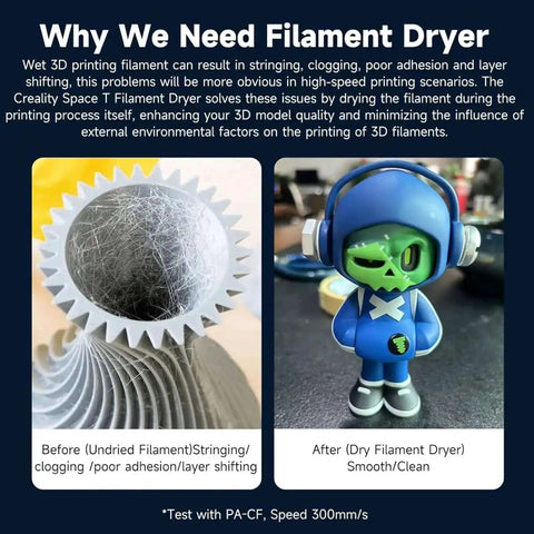 Comparison of 3D print quality with undried filament and Filament Dryer Plus Dual Spool Storage With Built In Fan And 4 Inch Touch Screen PTC Heating Dehydrator Box For 1.75 to 2.85mm PLA PETG ABS Nylon Filaments Keeps Filaments Dry And Ready To Print