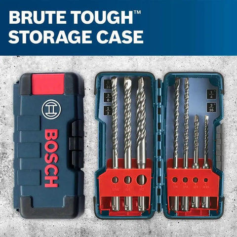 Beast Mode 7 Piece SDS-Plus Bulldog Rotary Hammer Bit Set For Concrete Bosch HCK001 in open storage case