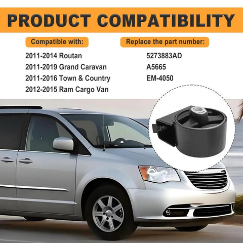 Product compatibility chart and image of Front Engine Motor Mount For VW Routan 2011 2014 And Chrysler Town And Country 2011 2016
