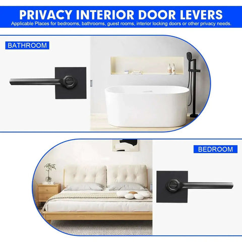 Privacy Door Levers Two Pack Black Heavy Duty Interior Door Handles For Bed And Bath Keyless Locksets Reversible for rooms
