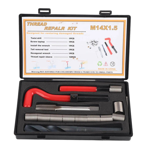 Helicoil Thread Repair Kit M14x1.5 Set For Automotive Repairs 15 Pcs With Metric Inserts And Repair Tools in open case