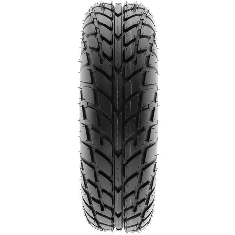 Versatile All Terrain ATV UTV Tire Set Of 2 6 Ply Tubeless A021 14570-6 On 6 Inch Rims, front view showing tread pattern.