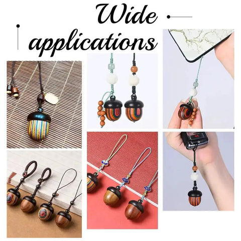 Five Pack Rainbow Wood Acorn Pendant Set With Openable Mini Cremation Urns For Ashes used as keychains and decor