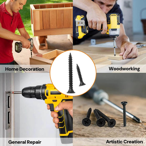 230 Piece Heavy Duty High Hardness Wood Screws Assortment Kit with Size Six and Size Eight Phillips Flat Head for Wood Drywall MDF and Furniture DIY includes Sixteen Anchors and Nine Lengths from Half Inch to Two Inches Black used for various projects
