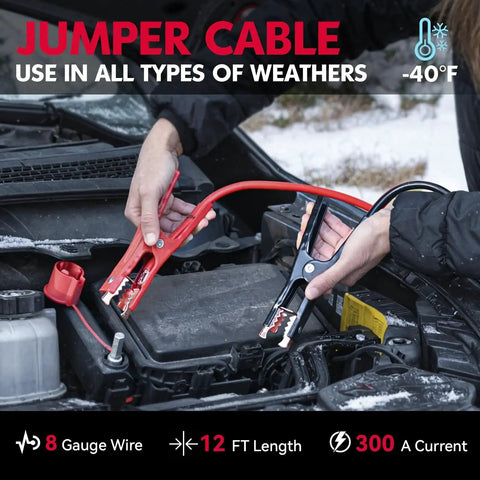 Person using jumper cables from All In One Car Emergency Kit With Portable Air Compressor Jump Cables First Aid Kit And Roadside Safety Tools