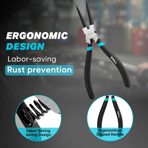 All In One Snap Ring Pliers Set, 7 Inch Internal External Circlip Pliers With Straight And 90 Degree Bent Tips, 5/64 Inch Tip
