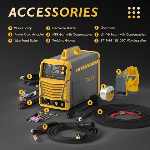 4 In 1 MIG Welder 180A Multiprocess Kit Gas MIG Flux MIG Stick Lift TIG With Torch 110V 220V Welding Machine with accessories