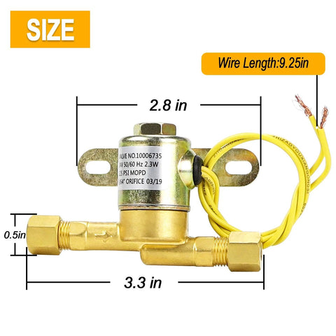 Humidifier water solenoid valve 4040, brass body with yellow wires, 24V for Aprilaire whole-house humidifiers.