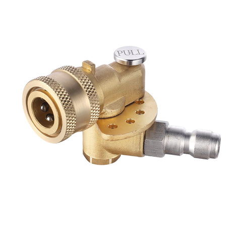 Meteor Blast pivoting coupler, brass body, 1/4 in quick-connect, 120-degree/5-angle design, safety lock