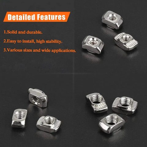 100 Pieces M5 2020 Series T Slot Nuts For Aluminum Profiles Nickel Plated Carbon Steel Heavy Duty Rust Resistant Nuts Display