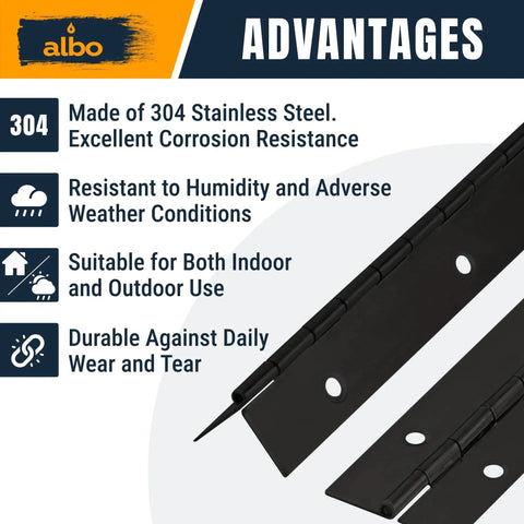 36 Inch Matte Black Continuous Piano Hinge Stainless Steel 304 2 Pack advantages and features