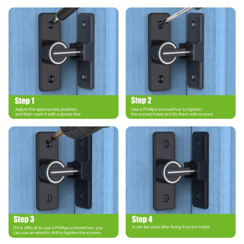 Installation steps of Heavy Duty 90 Degree Gate Latch For Barn Doors And Sliding Doors, Flip Latch Bolt Lock In Zinc Alloy With Matte Black Finish