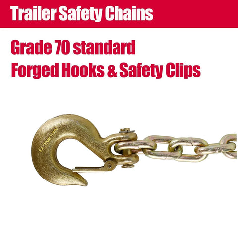 Two Pack Three Eighths Inch By Thirty Five Inch Trailer Safety Chains Grade 70 With Forged Clevis Grab Hooks Gooseneck 26400 Lb