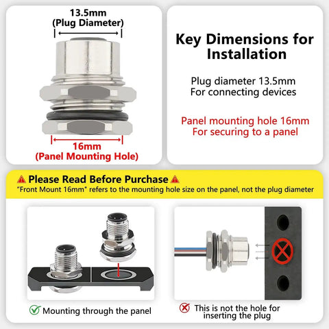 Industrial M12 A Coded 4 Pin Female Field Wireable Connector Panel Mount 16mm Aviation Style IP67 Waterproof Rear Mount Sensor Image