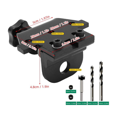 All In One Dowel Jig Kit With Adjustable Width Self Centering Doweling Locator for Woodworking with drill bits displayed
