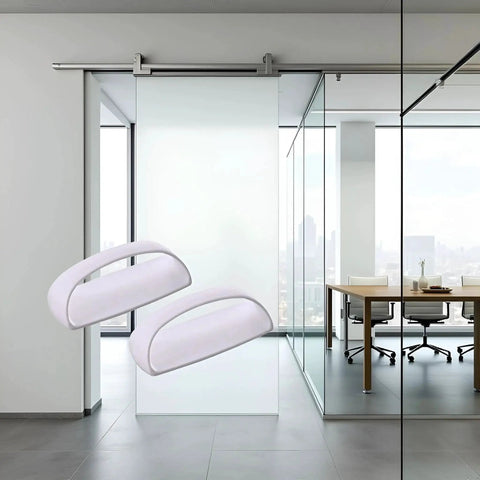 Two Pack White Adhesive Handles Self Stick Wardrobe And Cabinet Pulls in modern office setting