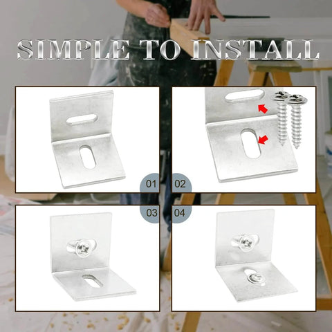 Z Clips Table Top Fasteners 20 Pack With 60 Screws Included For Wood Tabletops And Countertops, illustrated in installation steps.