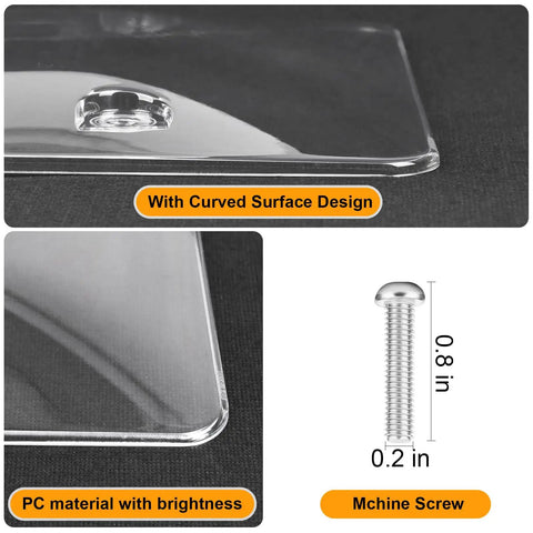 Close-up of Transparent License Plate Cover 2 Pack With Curved Surface Design Fits Standard 6x12 Plates keeps front and rear plates safe with PC material.