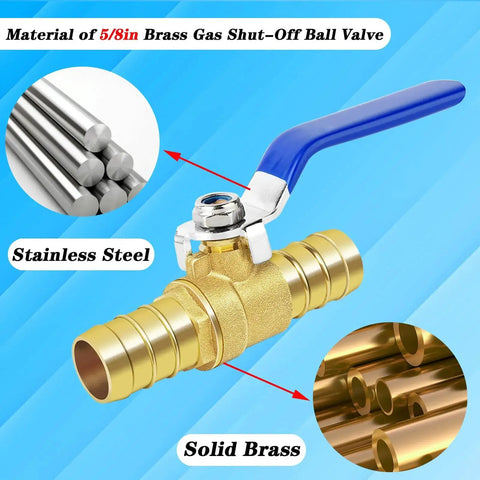 Brass Hose Barb Ball Valve Kit Two Pack For Five Eighth Inch And Three Quarter Inch Hose Barbs With Stainless Steel Clamps High Temperature Resistant Shut Off PEX Ball Valves For Water Oil Gas And Fuel Lines