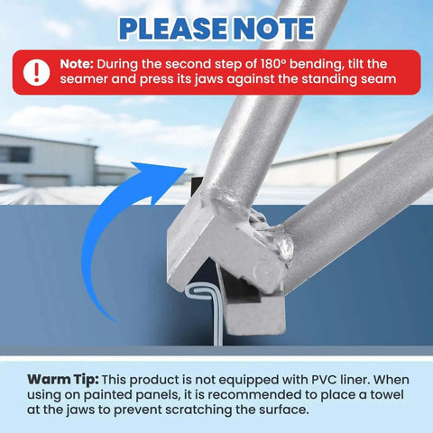 Close-up of Heavy Duty Hand Seamer And 2 In 1 Metal Bender with 90 and 180 degree seams in use on metal panel
