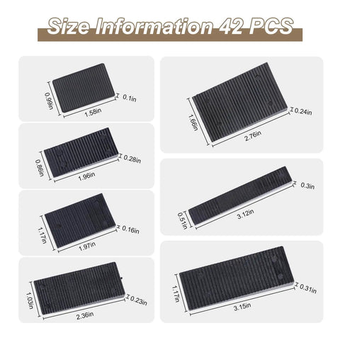 42 Pack Black Plastic Furniture Shims in 5 Sizes for Leveling and Stabilizing Cabinets, Toilets, Doors, Windows, Shelves