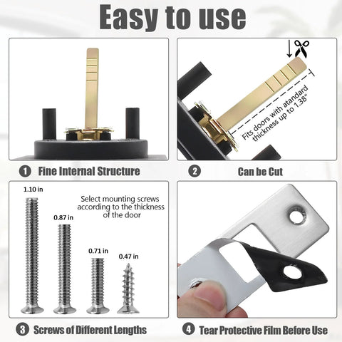 Brushed Nickel Pocket Door Lock With Privacy For Sliding And Bifold Doors fits 1-3/8 inch doors, easy to install components shown.