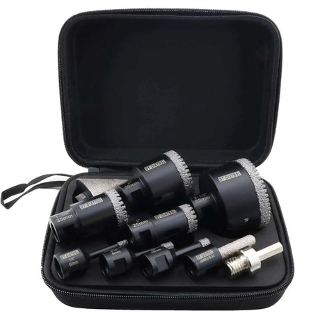 Diamond Tile Core Drill Bit Set With 6 8 10 25 35 50 65mm Hole Sizes Includes 10mm Milling Bit 50mm Chamfer Bit And Hex Adapter