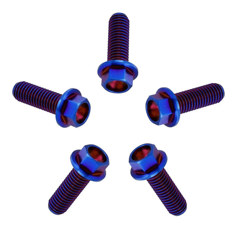Burnt Blue Titanium Flanged Hex Head Bolt M8x1.25x20mm Pack Of 5 6AL4V Aerospace Grade Ti Rust Proof Fastener for cars and bikes