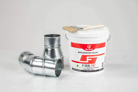 F-Seal 181 Fiber Reinforced Water Based Duct Sealant White 1 Gallon with metal ducts and brush