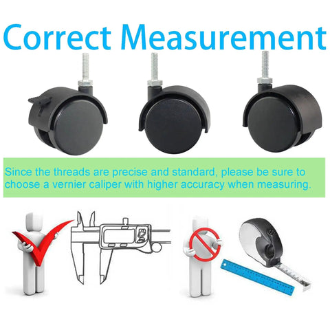 Instruction image showing 2 Inch Shelving Caster Swivel Stem Wheel With 1/4-20 Thread Stem for precise measurement accuracy