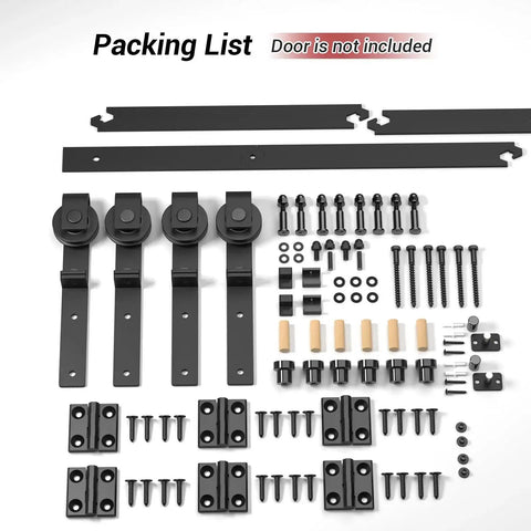 Bi Folding Barn Door Hardware Kit 5ft 60 Inch Sliding Track For Four Doors Heavy Duty Carbon Steel Frosted Black Finish Rust Resistant Hardware Only No Wood Door Included With Mounting Hardware shown with all components