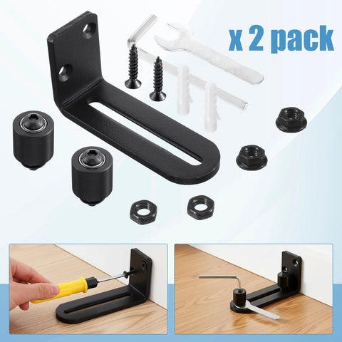 Rock Solid Barn Door Floor Guide 2 Pack With Adjustable Stay Rollers, black steel hardware kit for smooth installation