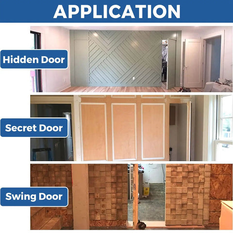 Illustration of a hidden door, secret door, and swing door using Heavy Duty Pivot Door Hinges For Wood Doors With 360 Degree Shaft Stainless Steel Pivot Hinge System For Hidden Doors And Bookshelf Bookcase Doors TamBee