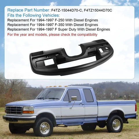 Diesel Instrument Dash Cluster Bezel for 1994-1997 Ford F-250 F-350 Super Duty, black ABS plastic replacement panel shown.